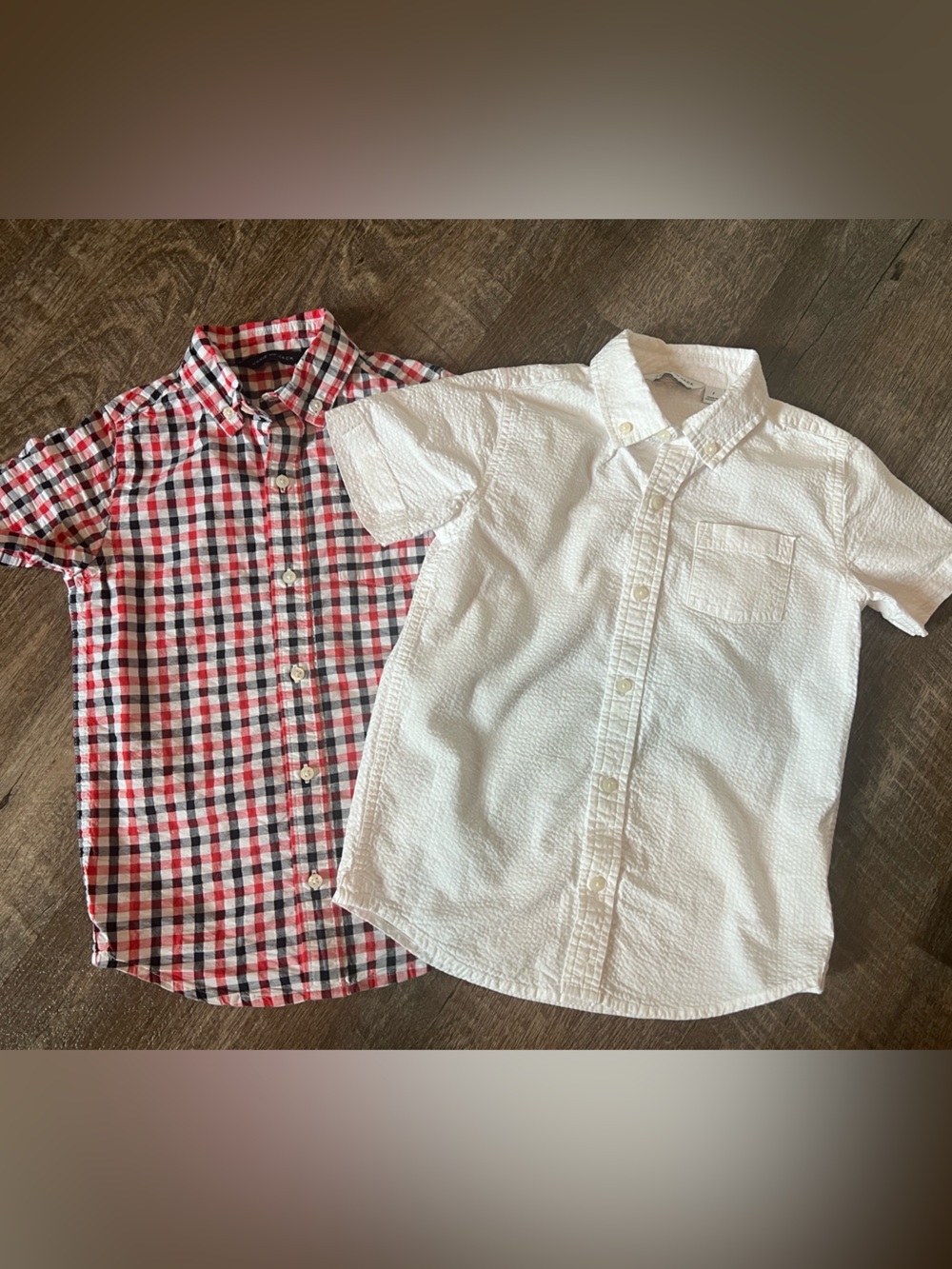 Janie and Jack Seersucker Short Sleeve Button Down Shirts Set of 2 Boys- Size 7